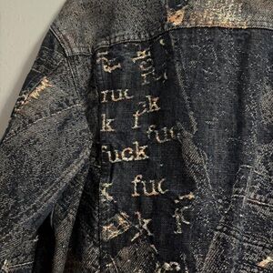 Supreme Charcoal Denim Jacket with Distressed Lettering